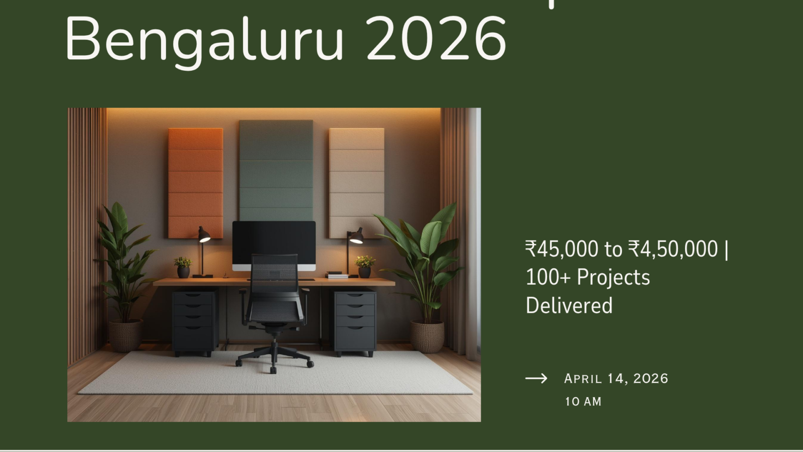 Home office setup cost Bengaluru 2026 hero image showing modern ergonomic workspace by myNivasa