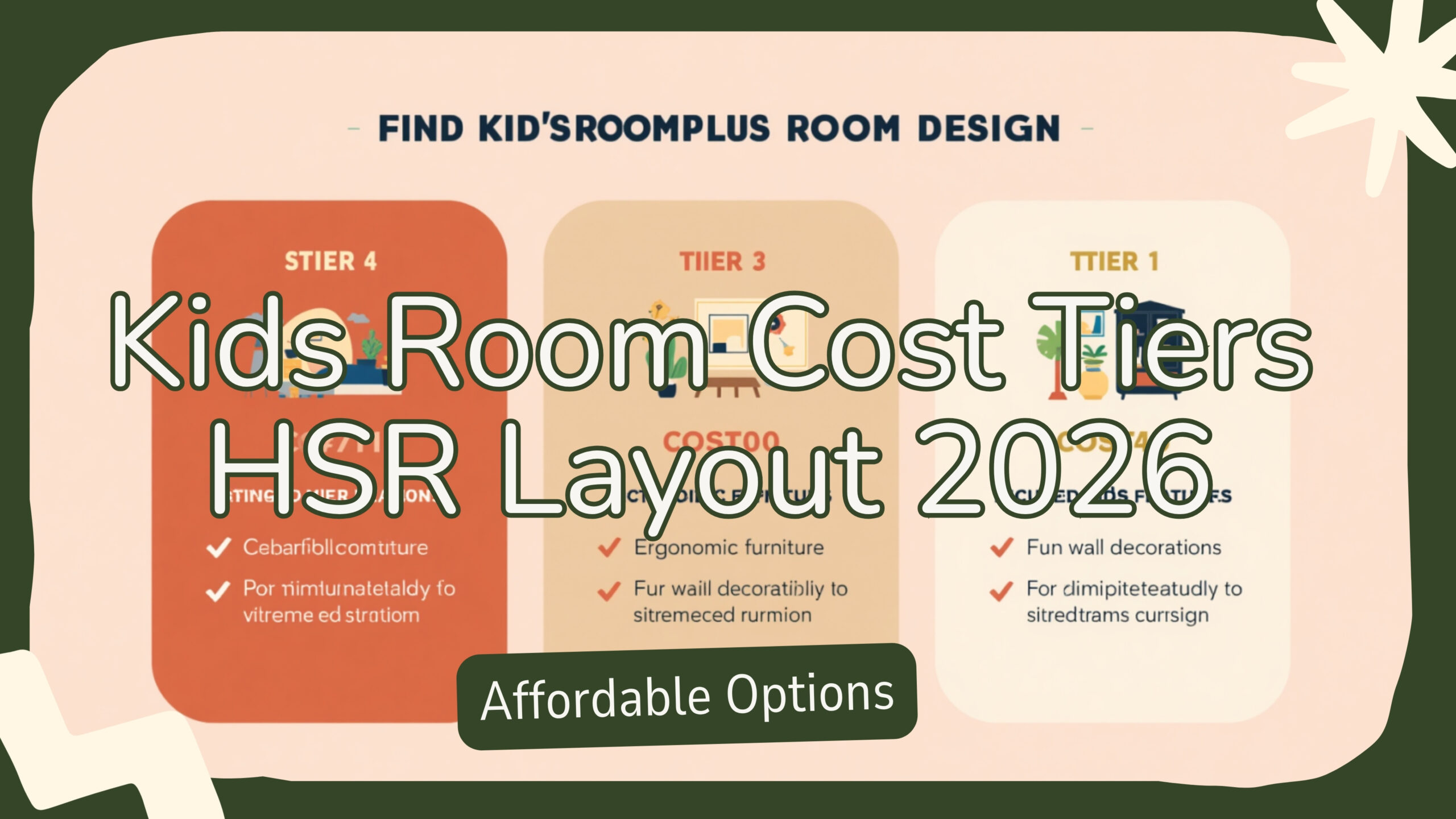 Kids room cost tiers HSR Layout 2026 infographic showing Essential Rs. 1.2L to 2L, Comfort Rs. 2L to 3.5L and Signature Rs. 3.5L to 6L pricing tiers with included scope by myNivasa