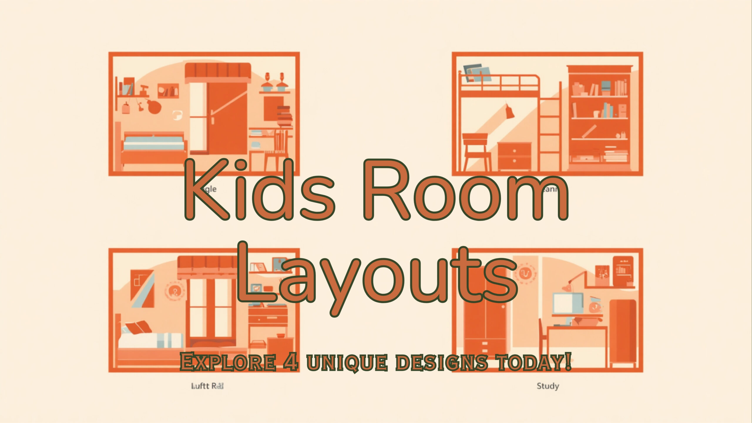 Four layout variants for kids room design in HSR Layout 2026 floor plans showing single bed wall, bunk bed corner, loft bed with study below and L-shaped study with bookcase configurations by myNivasa