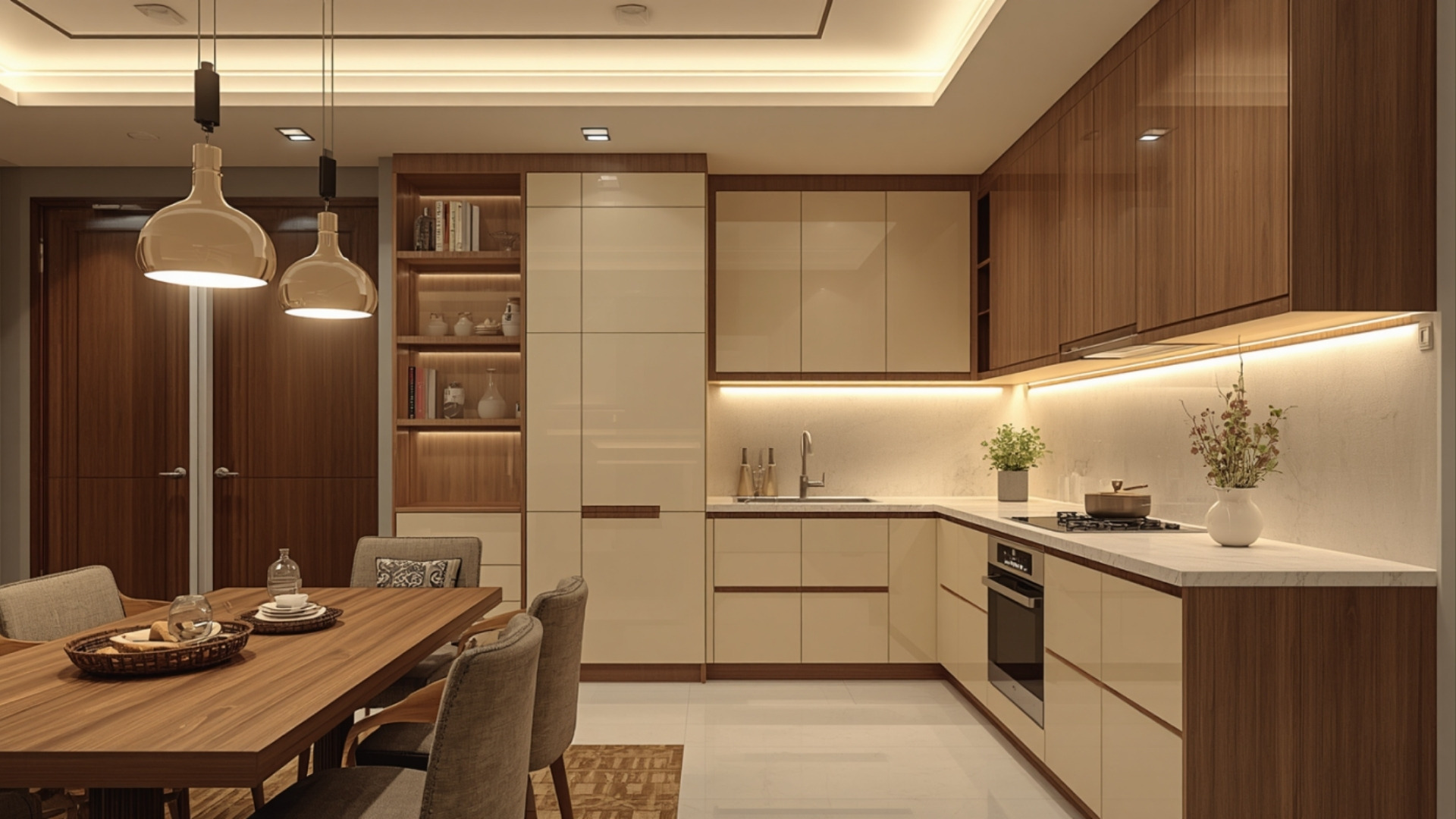 Comfort tier 2 BHK interior cost Electronic City 2026 modular kitchen with acrylic shutters and quartz counter by myNivasa