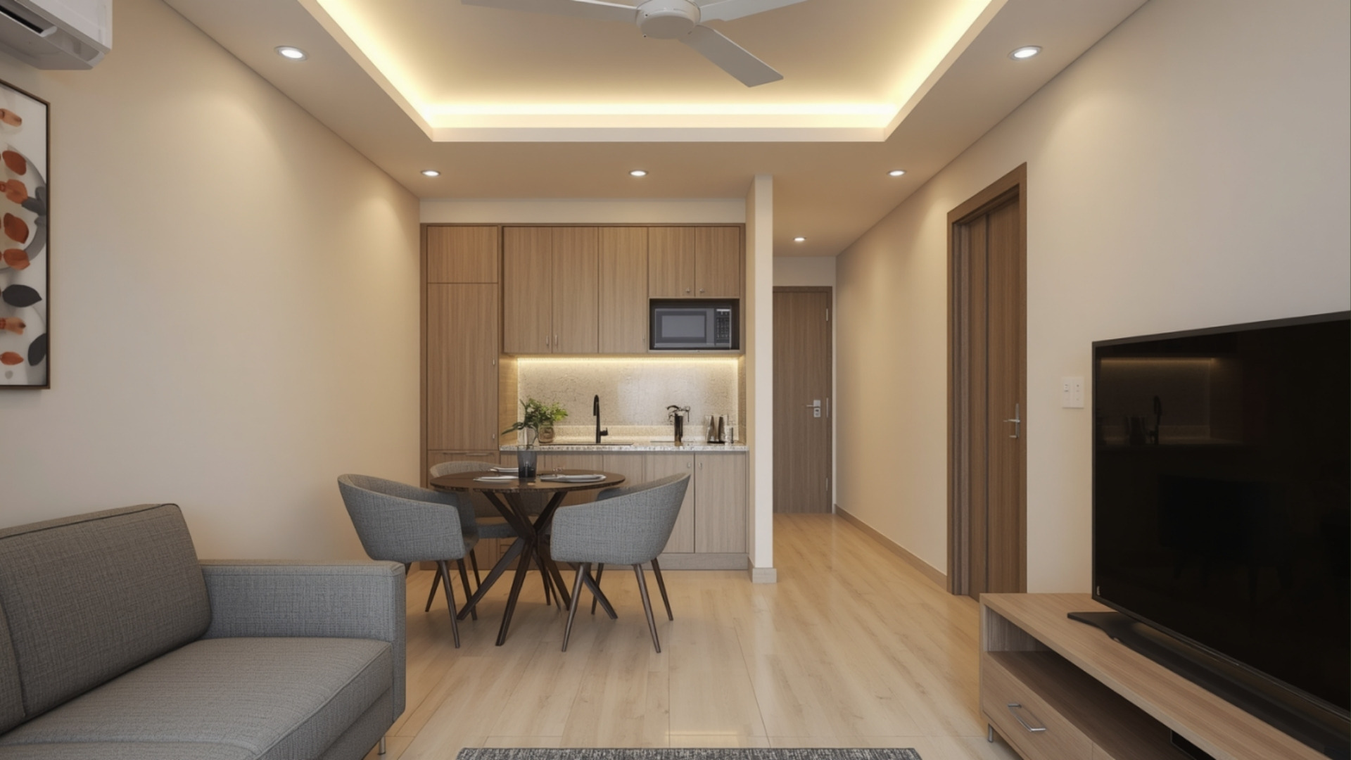 Essential tier 2 BHK interior design cost in Electronic City 2026 with laminate finishes and functional layout by myNivasa