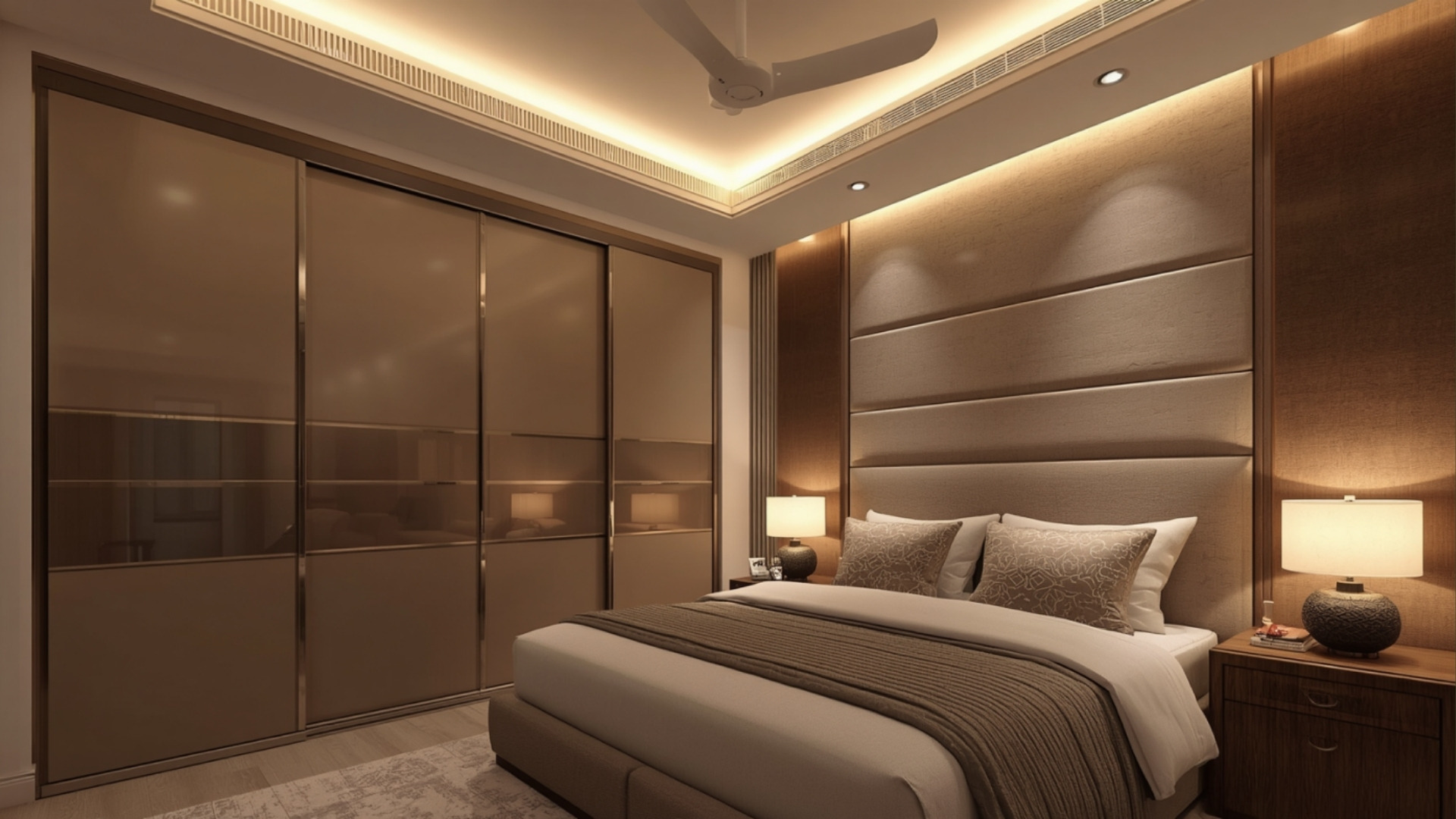 Signature tier 2 BHK interior cost Electronic City 2026 premium bedroom with PU wardrobe and profile lighting by myNivasa