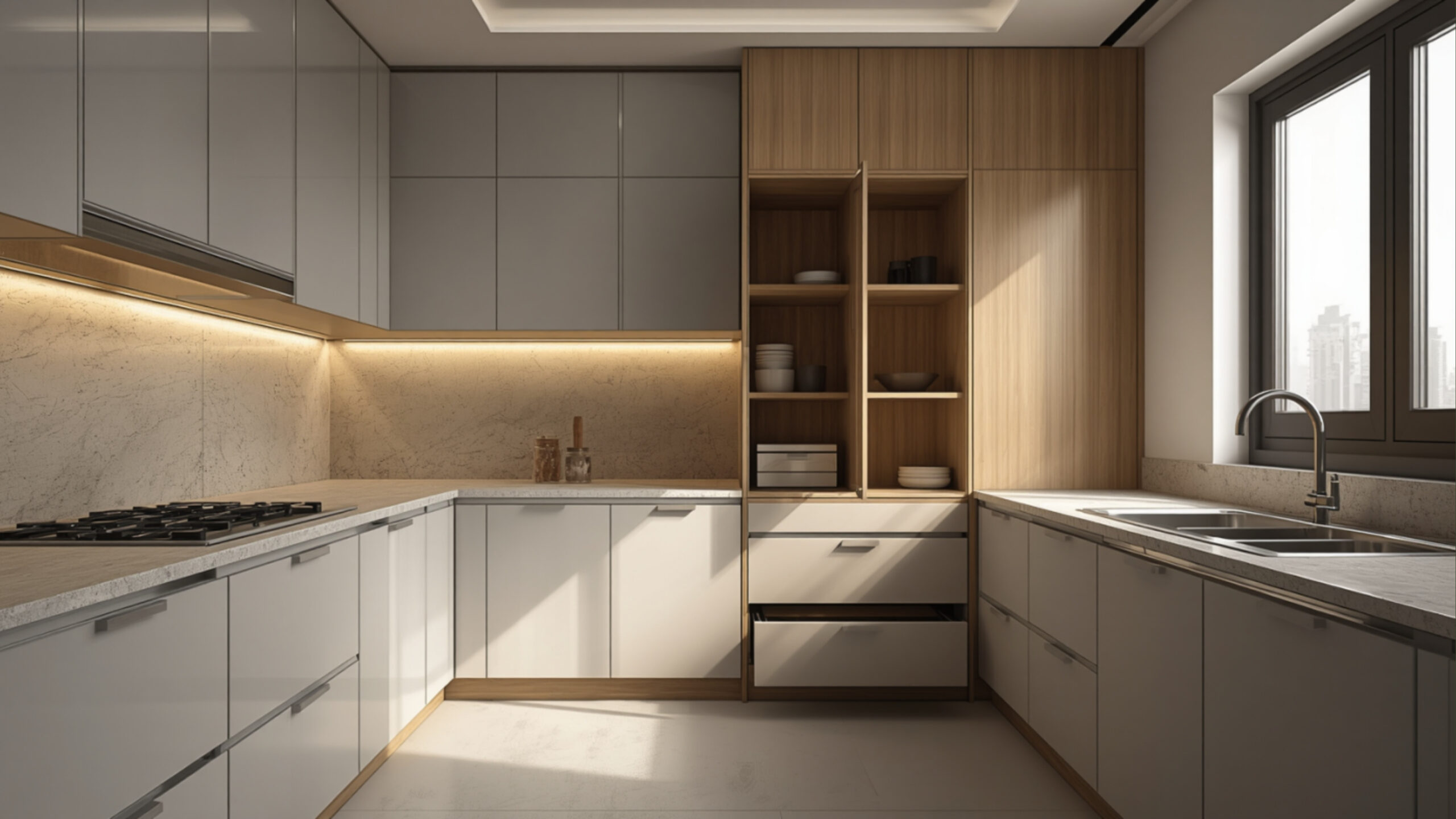 interior design cost breakdown bangalore 2026 l-shaped modular kitchen laminate realistic interior elements by myNivasa