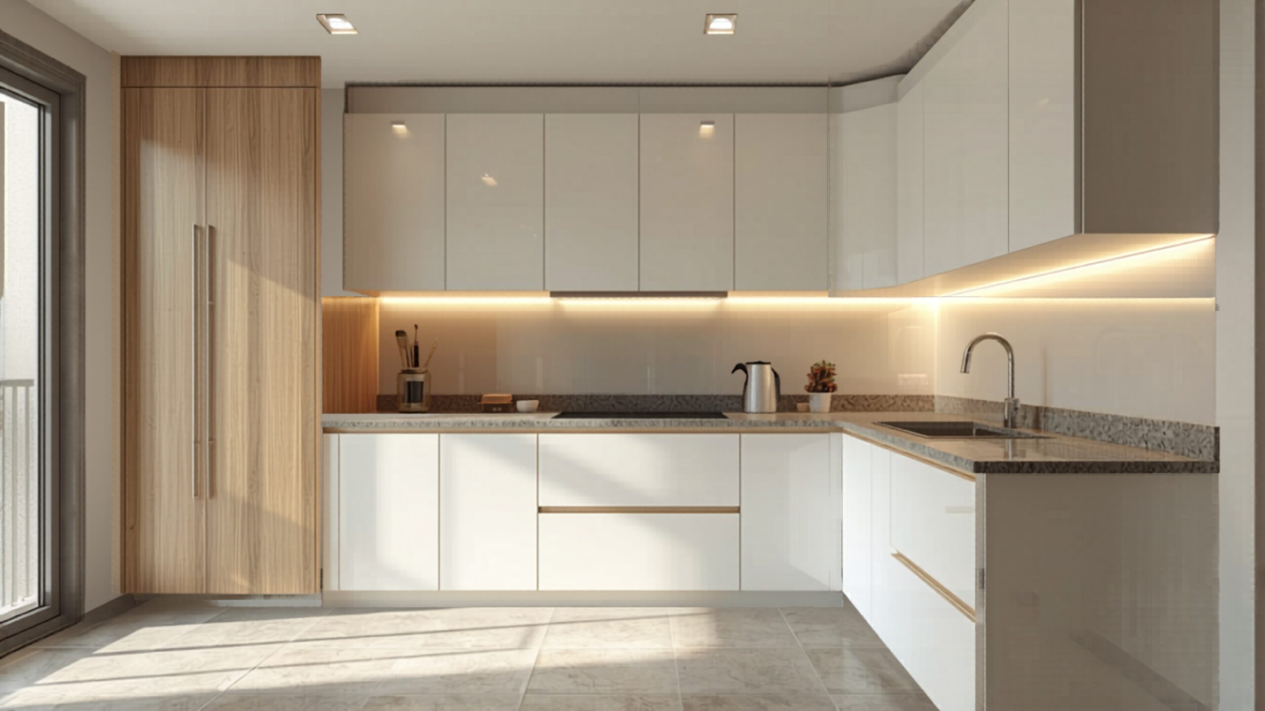 L-shaped modular kitchen apartment renovation in Whitefield 2026 by myNivasa