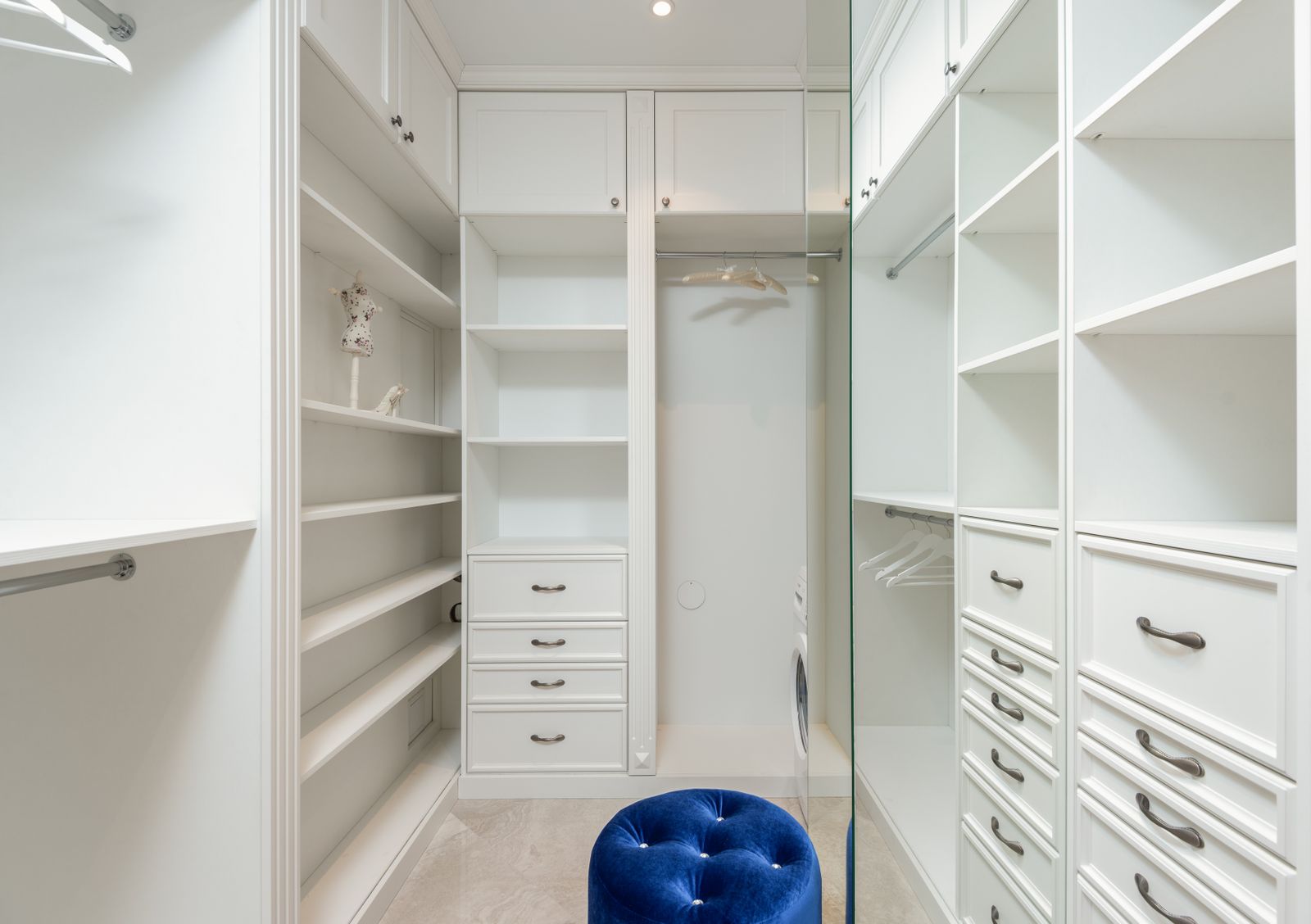 Guest room wardrobe internal fittings in Bengaluru with hanging rod, shelves and drawer layout