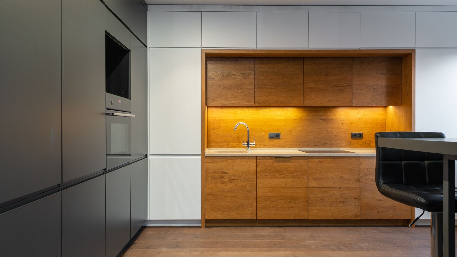 Full height kitchen tall unit run with integrated oven in a modern apartment kitchen, kitchen tall unit cost Bengaluru 2026, by myNivasa